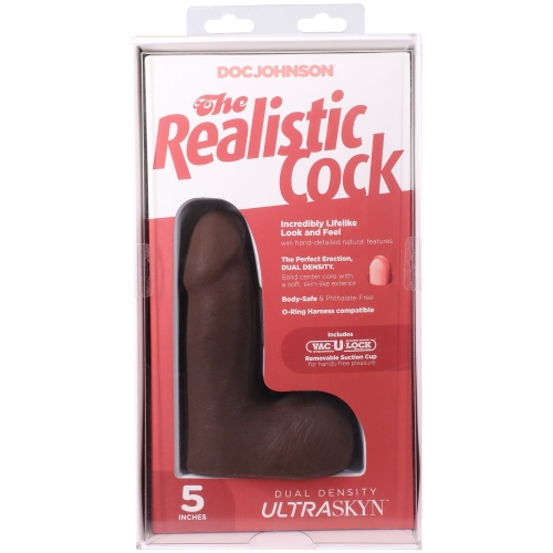 Фаллоимитатор реалистичный на съемной присоске коричневый Doc Johnson The Realistic Cock ULTRASKYN - 5 Inch with Balls Chocolate - 10