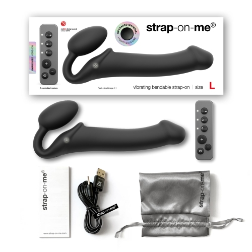Жіночий вагінальний страпон з вібрацією чорний Strap-On-Me Vibrating L - 5
