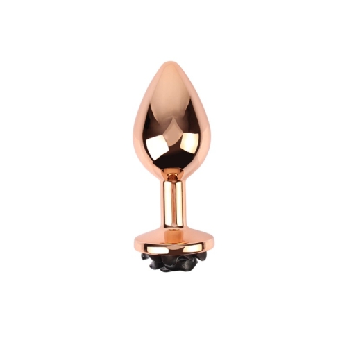 Анальная пробка золотая с черным камнем в виде розы Evil Rose Anal Plug Medium - 2