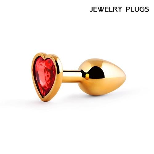 Втулка анальная золотистая с красной стразой в форме сердца Anal Jewelry Plugs L 70 мм D 28 мм - 4