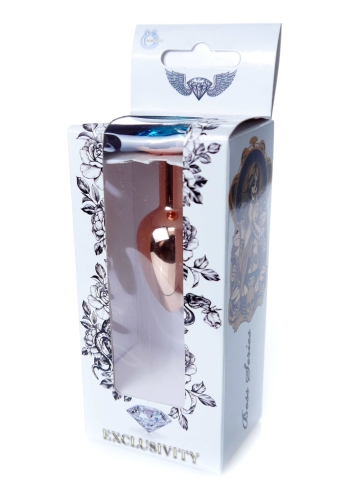 Анальна пробка золотистого кольору з блакитним камінчиком Boss series Boss of toys Jewellery розмір S - 7