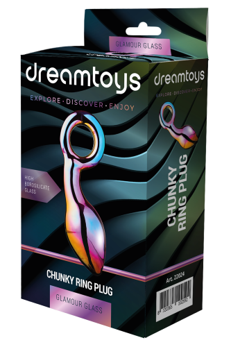 Анальний пробка з кільцем із боросилікатного скла різнокольорова Dream Toys Glamour glass chunky ring plug - 5
