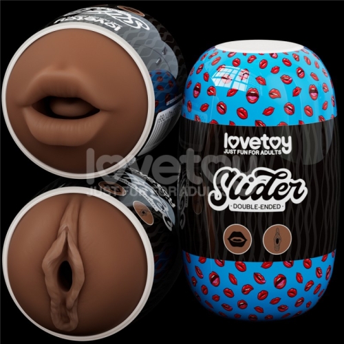 Двухсторонний мастурбатор в колбе Ротик и Вагина коричневого цвета Lovetoy - 3