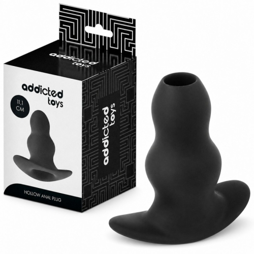 Анальная пробка с отверстием силиконовая черная Addicted Toys Hollow Anal Plug - 1