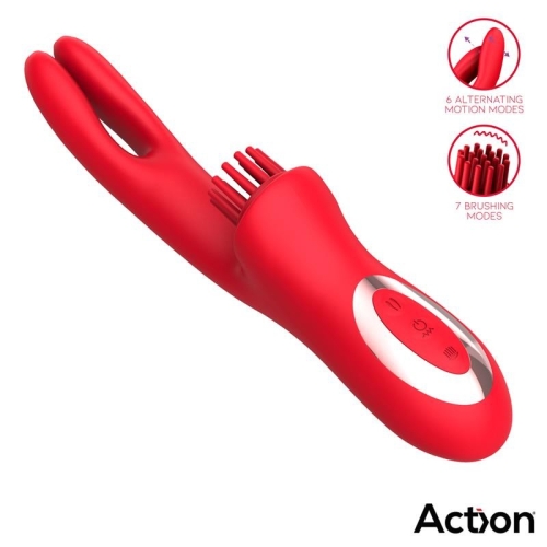 Подвійний вібратор з відростком для клітора червоний Action Bilma Vibe Brushing Clit Stimulator - 3