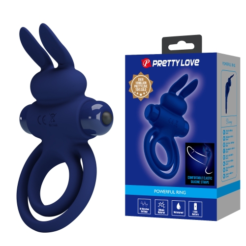 Виброкольцо двойное на член со стимуляцией для клитора синее LYBAILE PRETTY LOVE Vibro Bunny III - 10
