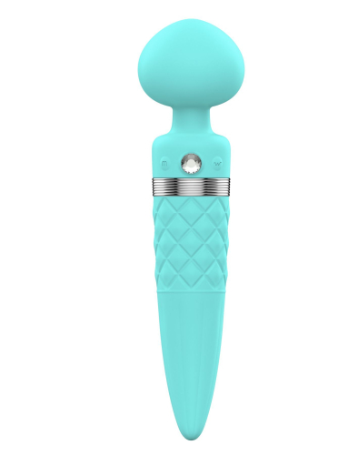 Роскошный вибромассажер с подогревом вибрация и ротация PILLOW TALK - Sultry Teal с кристаллом Сваровски - 11