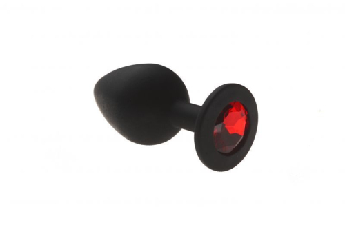 Анальная пробка черная с красным кристаллом Silicone Ruby размер M - 1