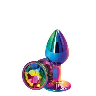 Райдужна анальна пробка з каменем REAR ASSETS RAINBOW S