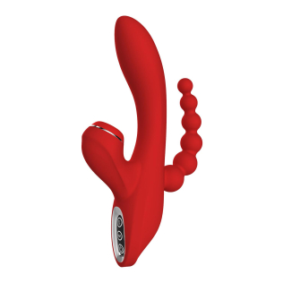 Вакуумный стимулятор тройной с отростком для клитора красного цвета Dream Toys REVOLUTION ANNA