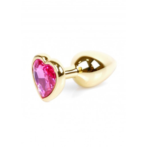 Анальний затор золотистого кольору з рожевим камінчиком у формі серця Boss series Jewellery - 7