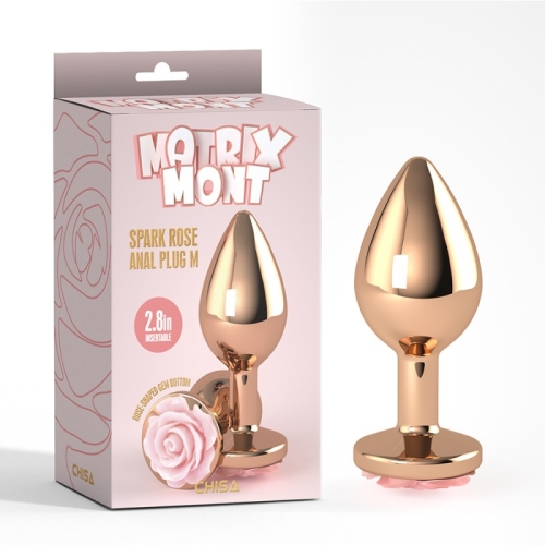 Анальная пробка золотая с розовым камнем роза Spark Rose Anal Plug Medium - 1