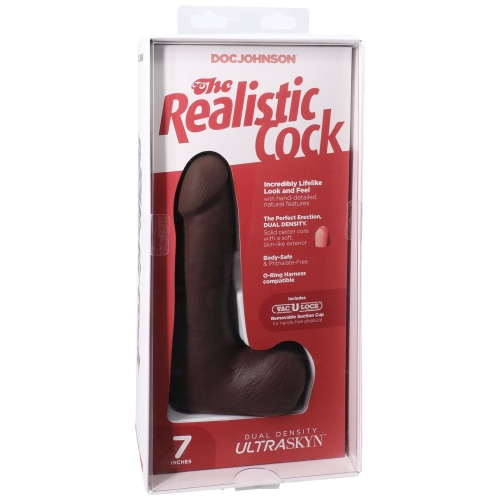 Фаллоимитатор реалистичный на съемной присоске коричневый Doc Johnson The Realistic Cock ULTRASKYN - 7 Inch with Balls Chocolate - 8