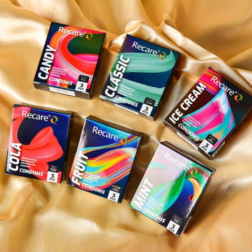 Презервативы ароматы мята банан и клубника Recare Color Fruit Flavour Condoms Holographic 3 штуки - 7