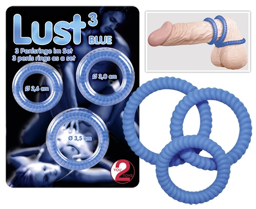 Набор эрекционных колец на член разного диаметра силиконовые синие You2Toys Lust 3 штуки - 1