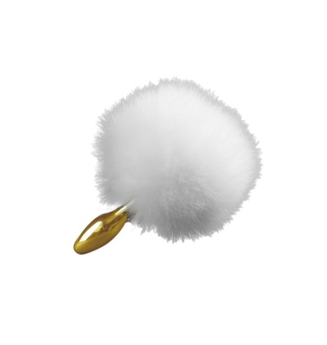 Анальний корок металевий золотистого кольору з білим хвостиком Upko Rabbit Fur Bunny Tail Small Butt Plug - 4