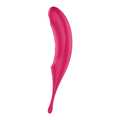 Двухсторонний вибратор с вакуумной стимуляцией клитора красного цвета Satisfyer Twirling Pro - 2