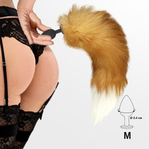 Силіконова анальна пробка з хвостом з натурального хутра Art of Sex size M Foxy fox - 5