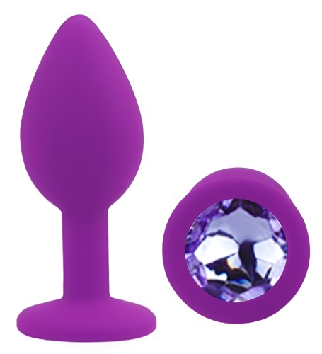 Силіконова фіолетова анальна пробка з бузковим кристалом EGZO Silicone Round Plug розмір S - 2