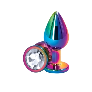 Анальна пробка райдужна з сріблястим камінцем NS Novelties Rear Assets - Multicolor розмір Medium