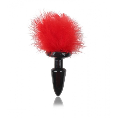 Черная анальная пробка с красным мехом Bdsm4u Bunny Tail Anal Plug Red - 2