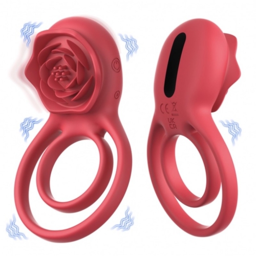 Кільце ерекційне з вібростимулятором для клітора Rose Dual Power Ring червоний - 2