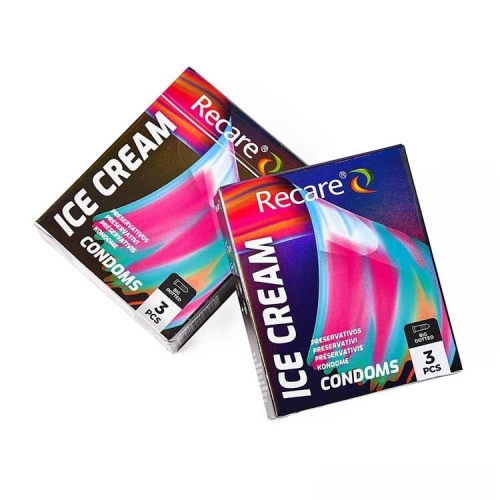 Презервативи з пухирцями аромат морозиво Recare Ice Cream Big Dotted Condoms Holographic 3 штуки - 3