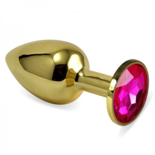 Анальна пробка золотистого кольору з рожевим кришталем розмір S Lovetoy