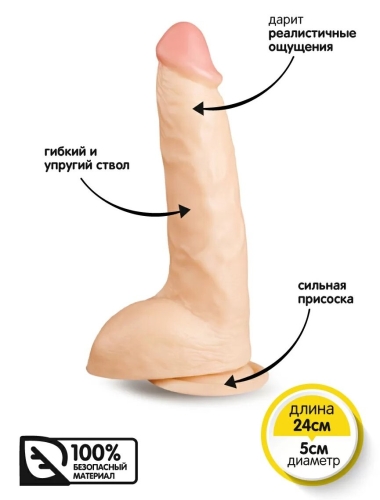 Реалістичний 17,5 / 5 см фалоімітатор на присоску Brazzers 17,5 см тілесний - 7