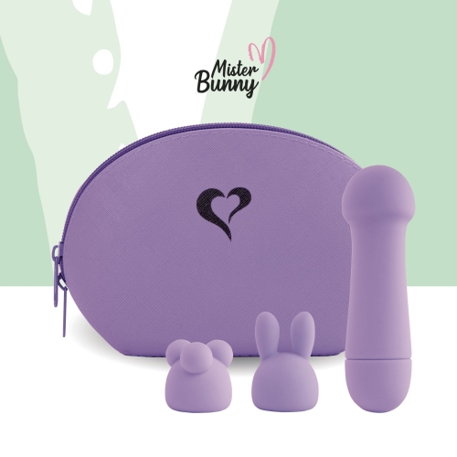 Мини-вибратор для стимуляции клитора с двумя насадками фиолетовый FeelzToys Mister Bunny - 4