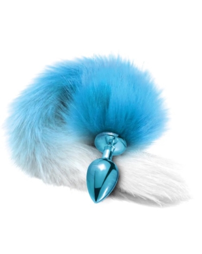 Анальна пробка із хвостом блакитного кольору NS Novelties Global Novelties Nixie Metal Butt Plug With Ombre Tail Blue Metallic - 1