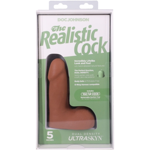 Фаллоимитатор реалистичный на съемной присоске бежевый Doc Johnson The Realistic Cock ULTRASKYN - 5 Inch with Balls Caramel - 10