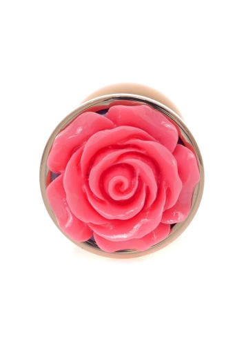 Анальний затор золотистого кольору з рожевою трояндочкою Boss series Plug Jewellery - 2