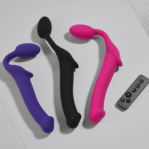 Безременной вибрострапон розового цвета с пультом ДУ Strap-On-Me Vibrating Fuchsia размер M - 8