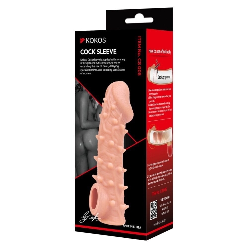 Насадка на член реалистичная с шипами с петлей для мошонки телесная Kokos Cock Sleeve CS 005 размер S - 2
