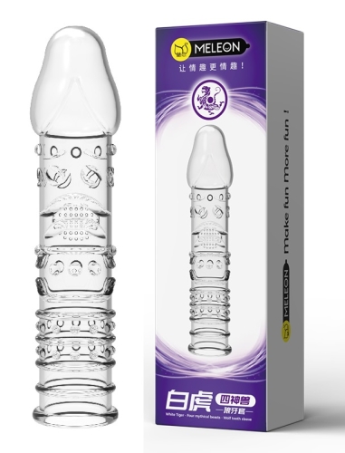 Стимулирующая насадка-презерватив на член прозрачная Meleon - White Tiger Crystal Wolf tooth sleeve - 1