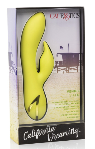 Вібратор вагінальний та з кліторальним відростком жовтого кольору CalExotics Venice Vixen - 2