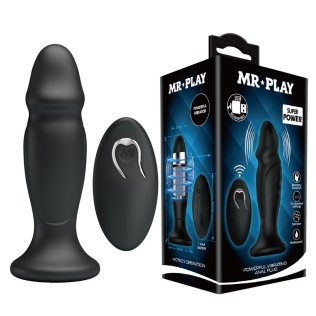 Анальная вибропробка в форме члена с пультом управления черная Mr Play Powerful Vibrating Anal Plug