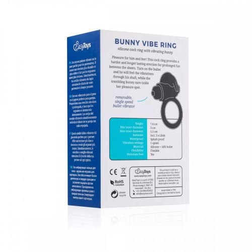 Ерекційне кільце чорного кольору Easy Toys Bunny Vibe Ring - 8