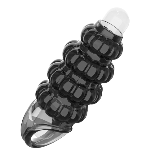 Стимулююча насадка на член із пухирцями чорна Meleon - Dominate Beads Locking Sleeve - 11