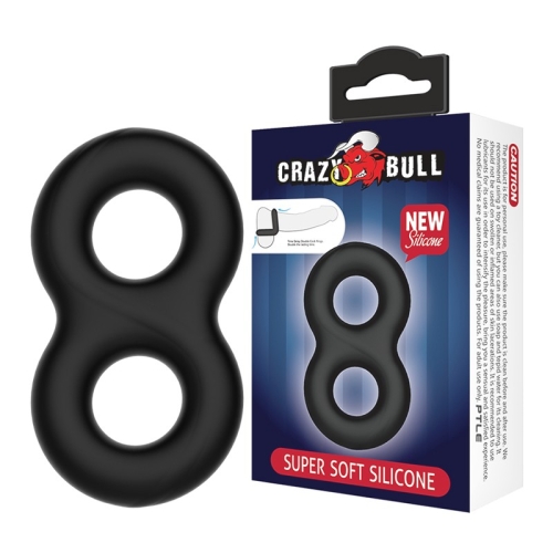 Двойное эрекционное кольцо на член из ультрамягкого силикона черное Crazy Bull - 1