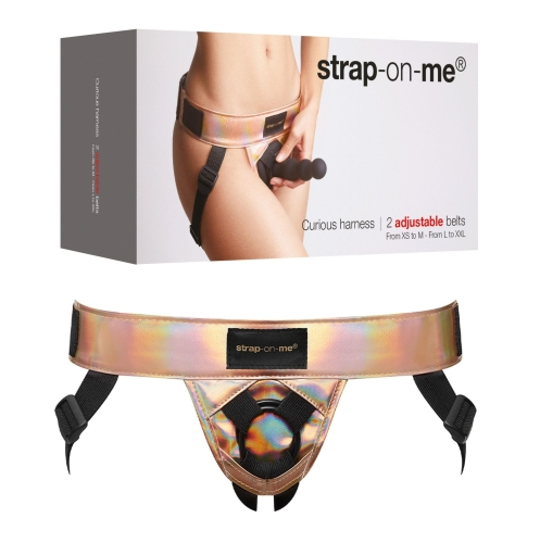 Трусики для страпону з голографічною обробкою кольору рожевого золота Strap On Me Curious розміри XS S M L XL XXL - 7