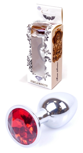 Анальна пробка S сріблястого кольору із кристалом червоного кольору BOSS of TOYS Jewellery PLUG - 1