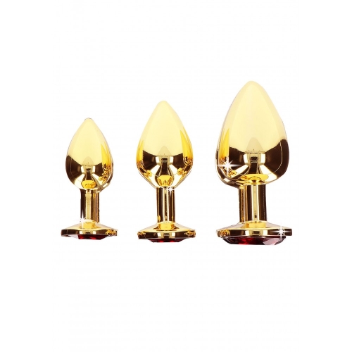 Анальний металевий затор середній з каменем червоного кольору Butt Plug With Diamond Jewel Taboom - 6