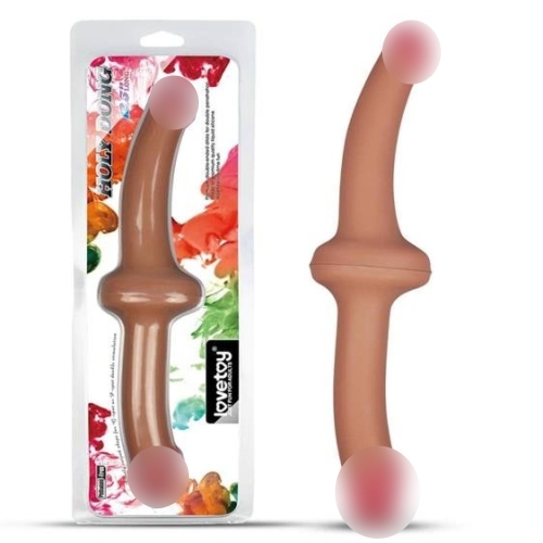 Двосторонній реалістичний гнучкий фалоімітатор бежевого кольору Lovetoy Holy Dong - 1