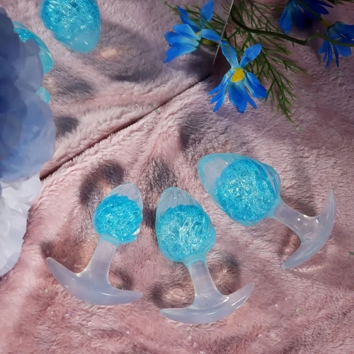 Анальная пробка силиконовая голубая Liebe Seele Icecream-shaped Crystal Anal Plug размер Small - 5