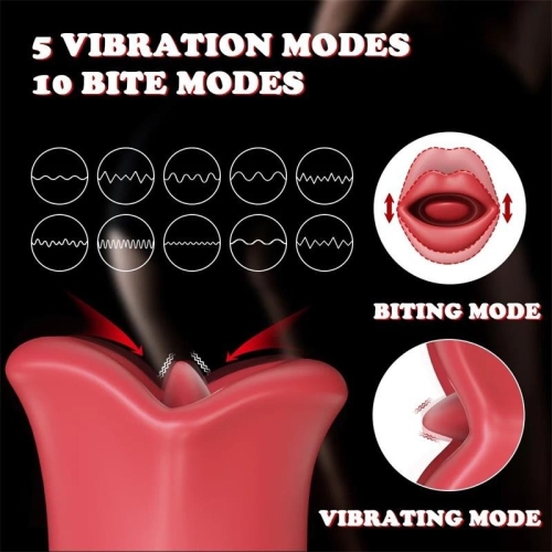 Клиторальный вибростимулятор с язычком Action Ember Licking Vibrating Mouth Shape Massager красного цвета - 2