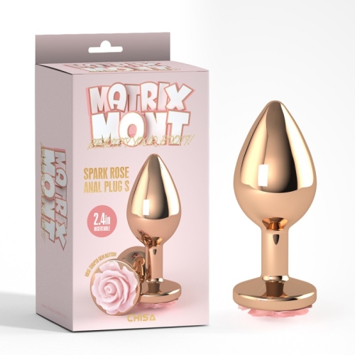 Анальная пробказолотая с розовым камнем в виде розы Spark Rose Anal Plug Small - 1