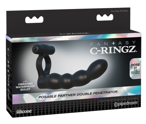 Вибронасадка на член для двойного проникновения черного цвета Posable Partner Double Penetrator - 1