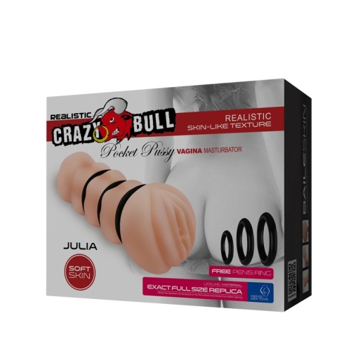 Мастурбатор вагіна реалістична з кібершкіри бежевого кольору Crazy Bull довжина 150 мм - 7